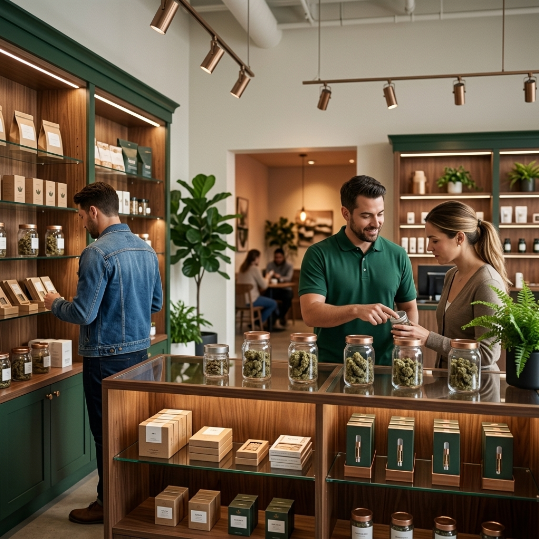 Product display at the cannabis dispensary in Mastic NY at Tipi Canna Cafe
