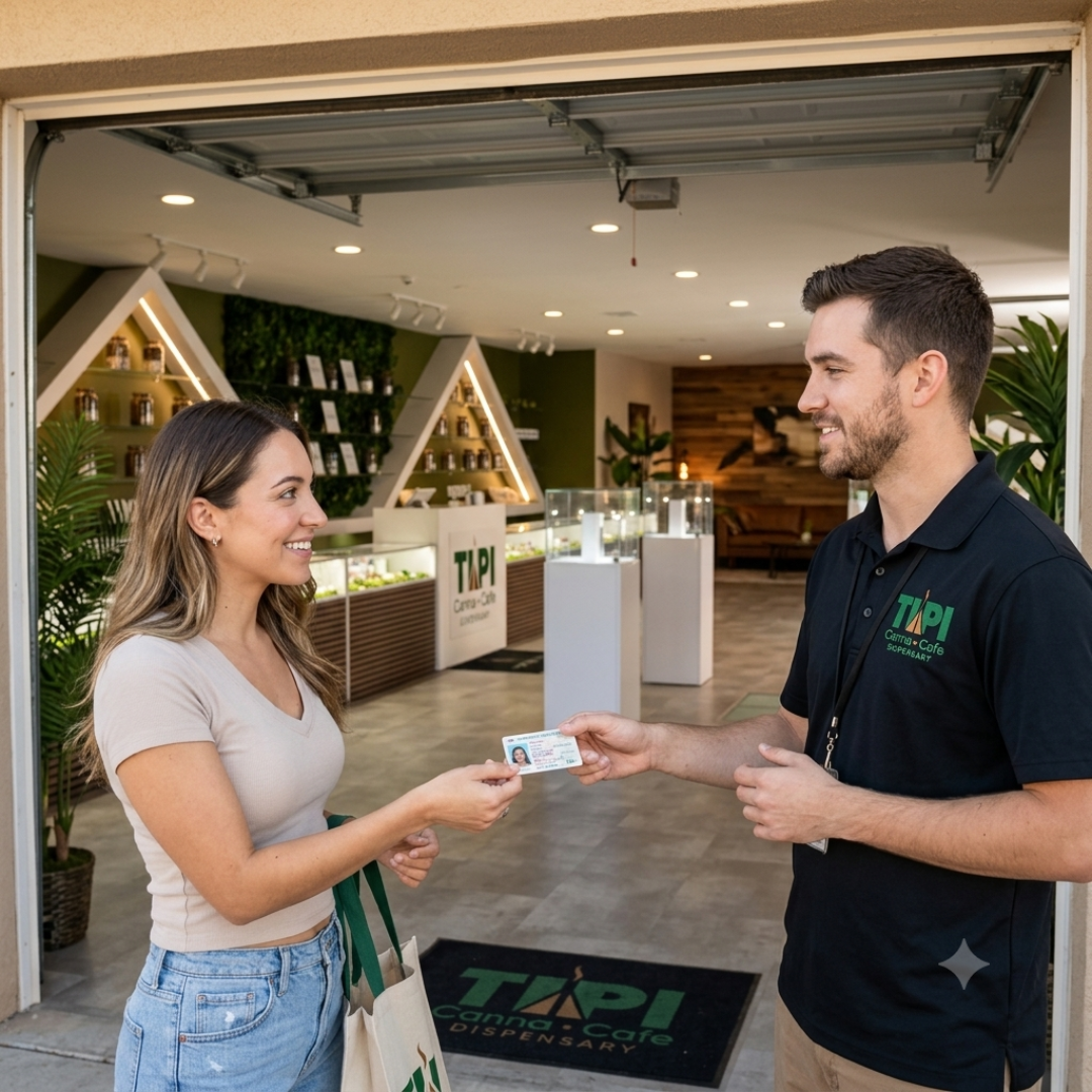 Welcoming entrance of Tipi Canna Cafe dispensary in Mastic NY for first-time visitors