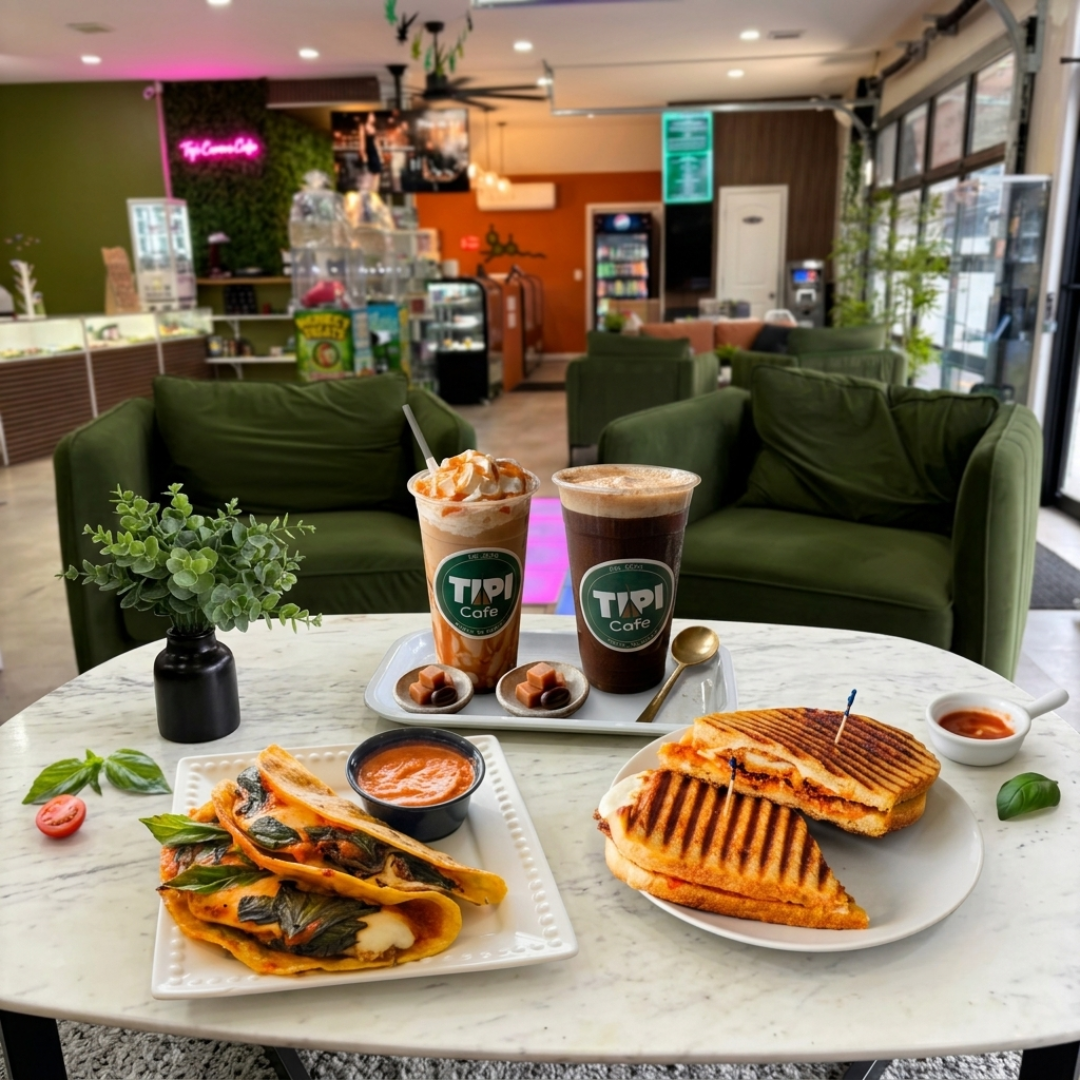 Cannabis-infused latte and dessert options at Tipi Canna Cafe in Mastic NY